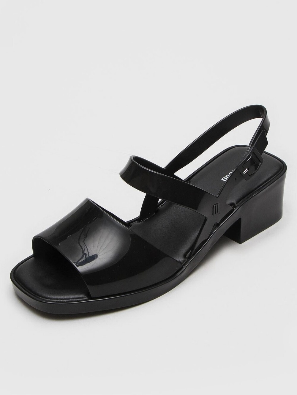 Melissa Cosmo Heels Jelly Sandals Square Toe Black Block Heel Strappy Size 6